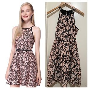 Aqua Floral Lace High Neck Dress Pink Black XS